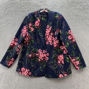 Eloquii Blazer Womens 16 Navy Pink Floral Blogger Favorite Lined Pockets Jacket